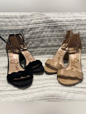 Sam Edelman odila scallop sandal heels nude black